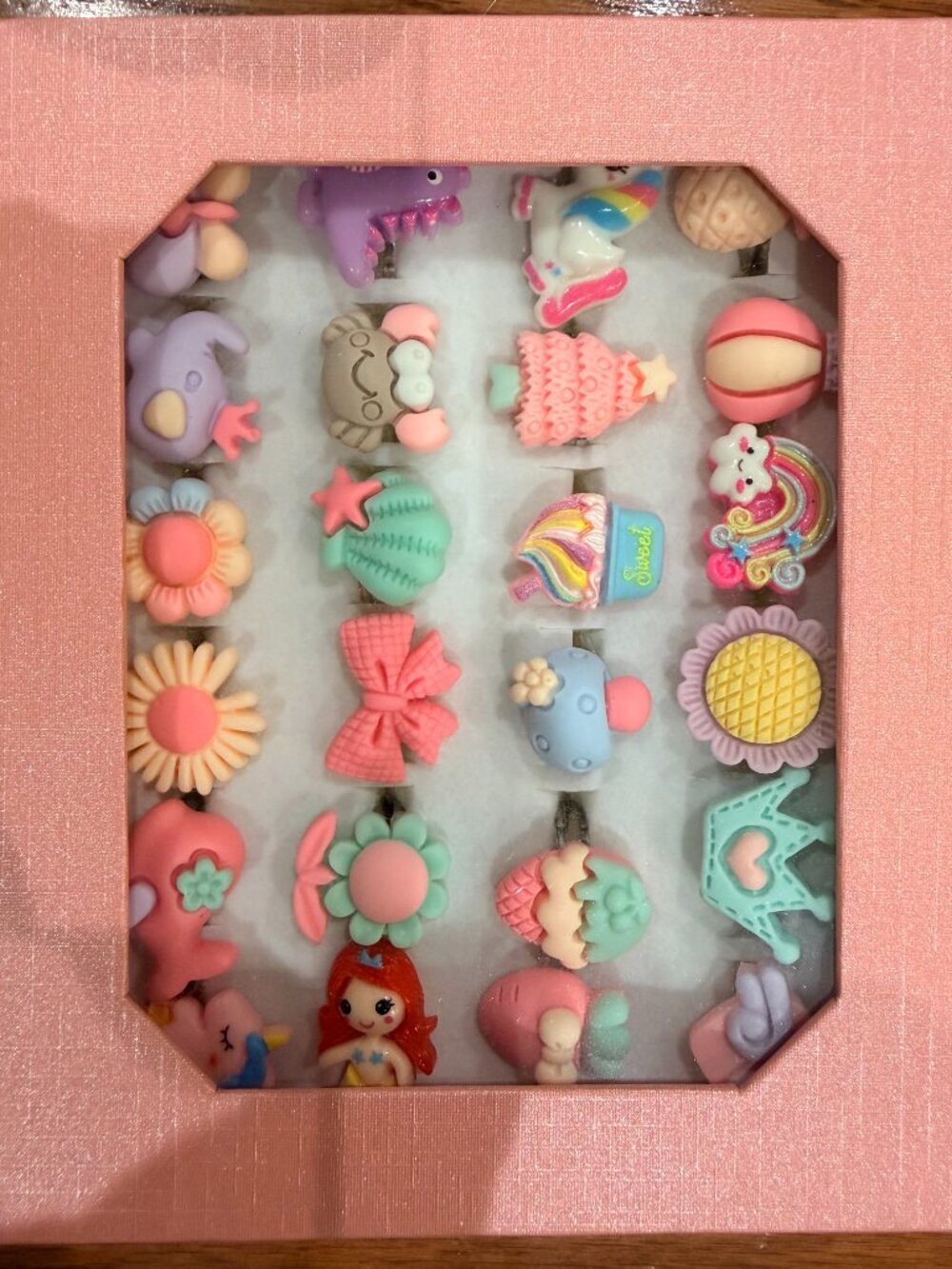 Kids Adjustable Ring Set, Girls Resin Cartoon Flower Animal Dress Up Jewelry